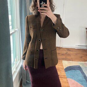 vintage Kasper for ASL black and gold houndstooth blazer
